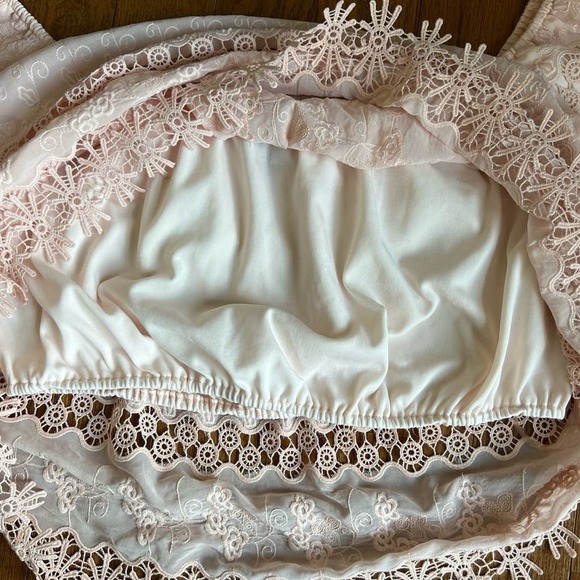 Jeans x Buffalo Chemical Lace Crop Top, Square Neck, Short Sleeve, Pink, size XL - Picture 6 of 12